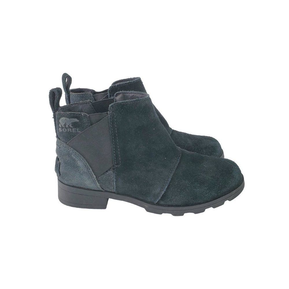 Sorel Girl's Black Emelie NY2956-010 Suede Pull On Ankle Chelsea Boots Size US 3